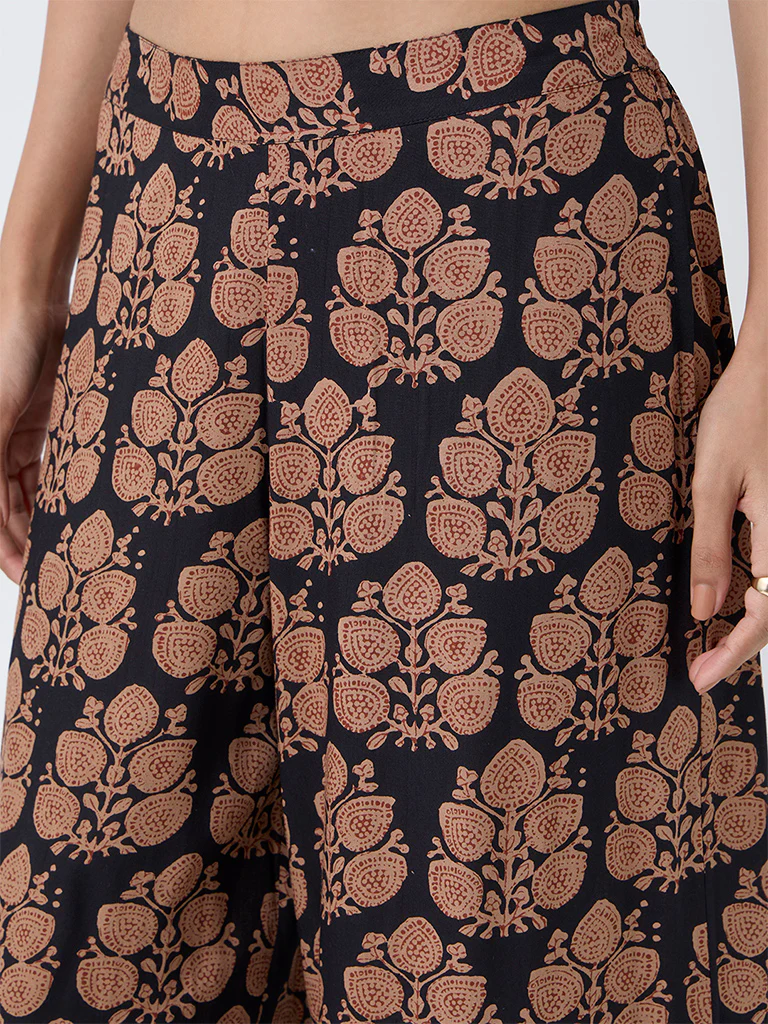 Utsa Black Botanical Printed Palazzos - Image 3
