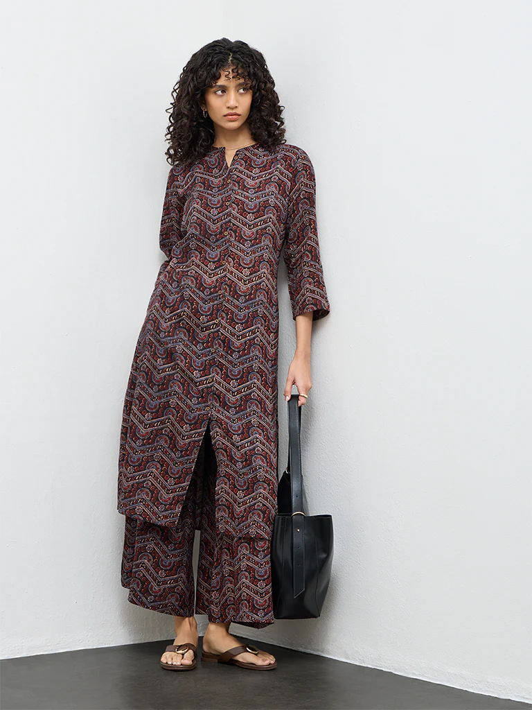 Utsa Black Chevron Printed A-Line Kurta - Image 2