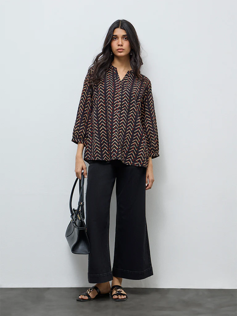 Utsa Black Chevron Printed Tunic - Image 2