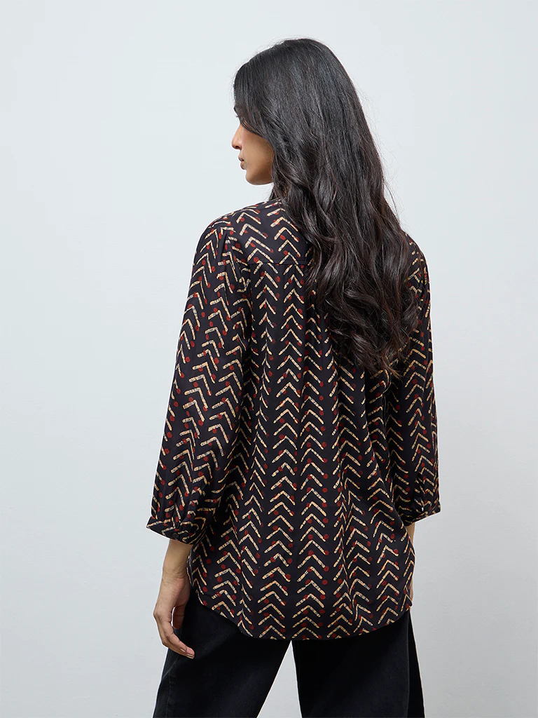 Utsa Black Chevron Printed Tunic - Image 4