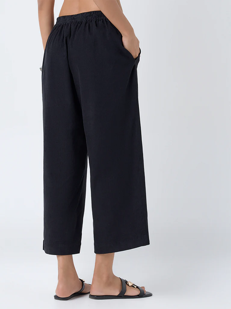 Utsa Black Corduroy Cotton Palazzos - Image 4