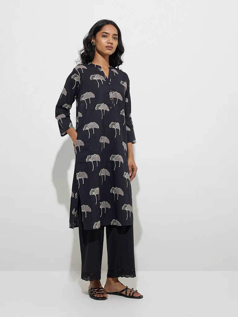 Utsa Black Crochet-Detailed Cotton Ethnic Pants  - Image 2