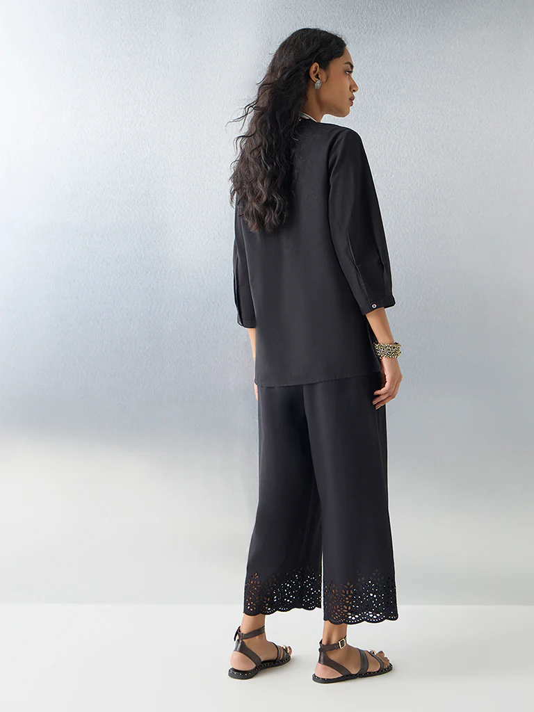 Utsa Black Embroidered Cotton-Blend Tunic - Image 4
