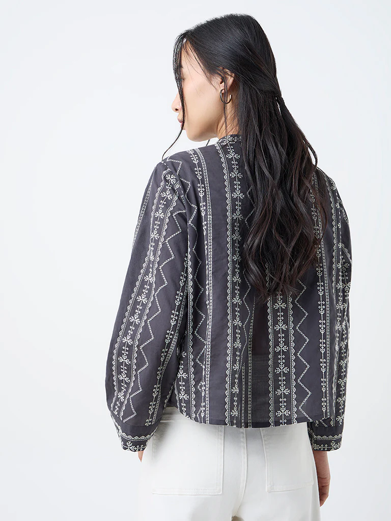 Utsa Black Embroidered Cotton Tunic - Image 4
