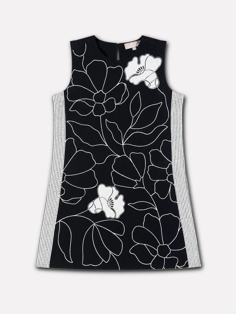 Utsa Black Floral Printed Cotton-Blend Tunic - Image 5