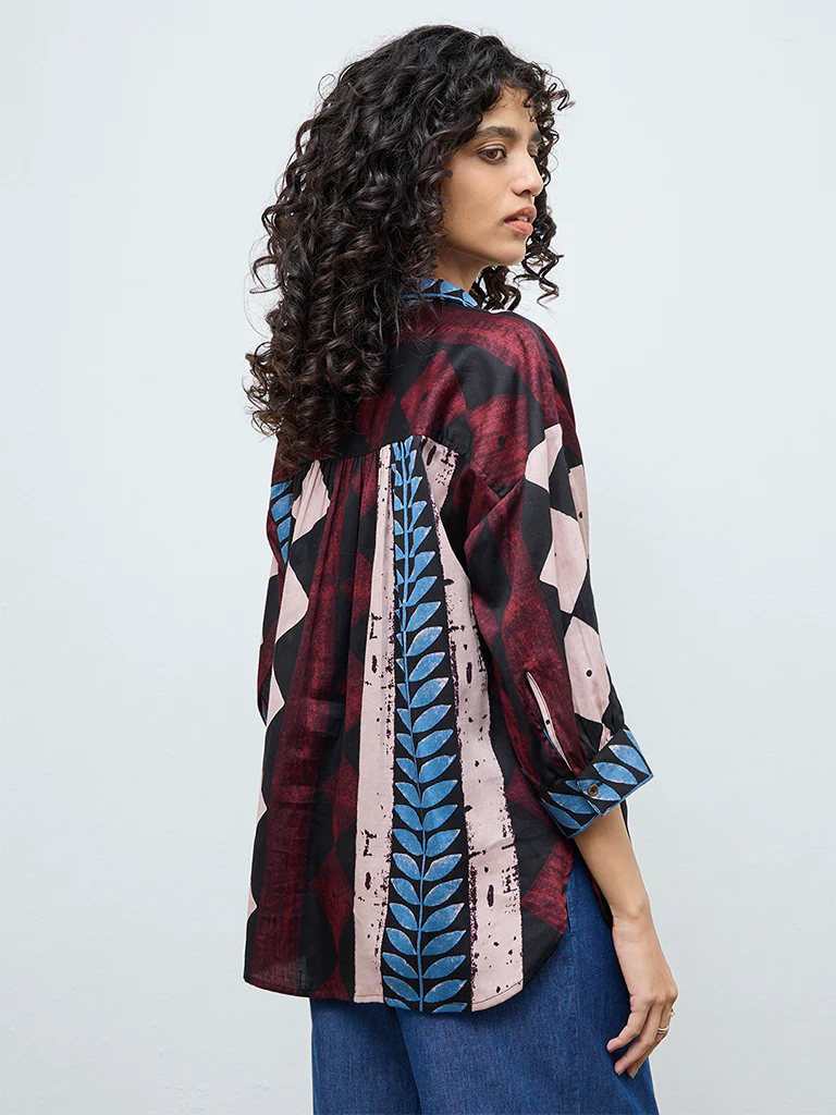 Utsa Black Floral Printed Cotton Tunic - Image 4