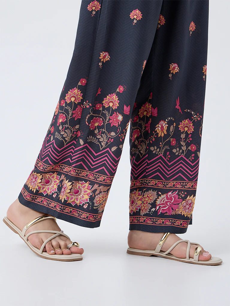 Utsa Black Floral Printed Pants - Image 3