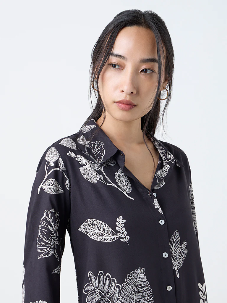 Utsa Black Foliage Design A-Line Kurta - Image 3