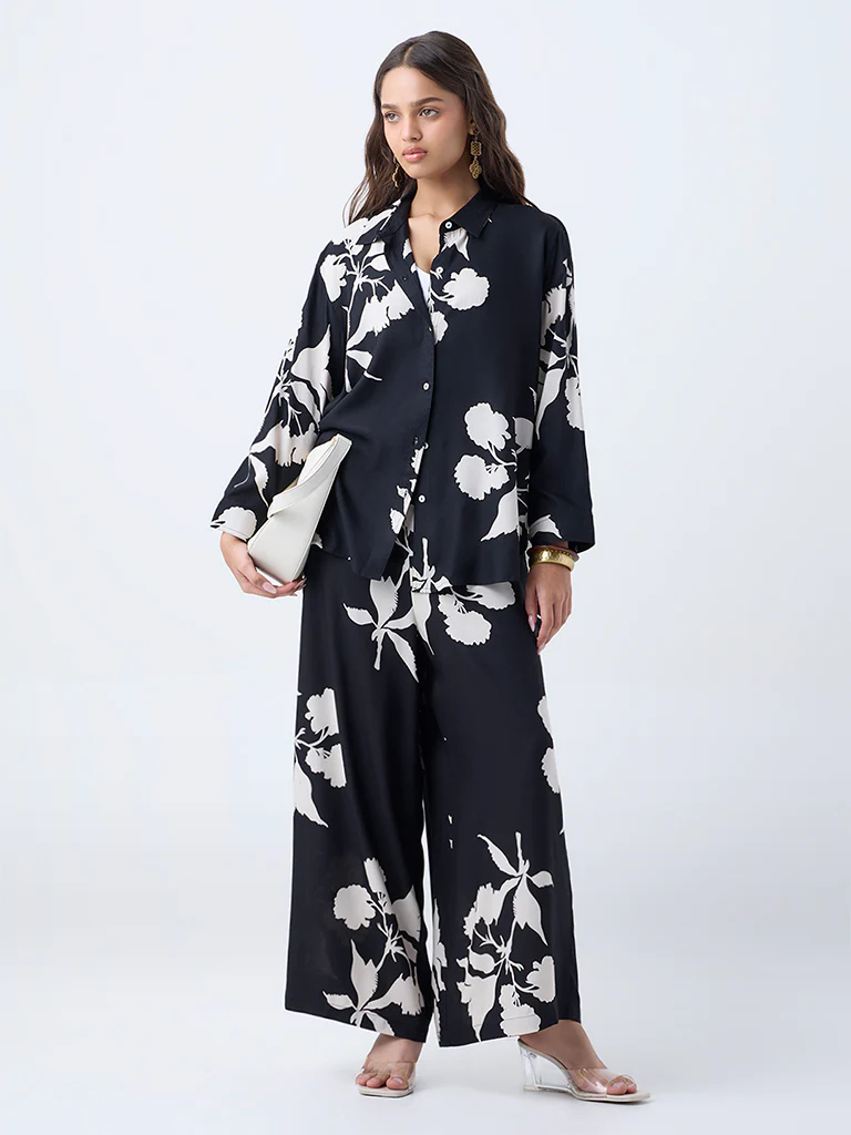 Utsa Black Foliage Pattern Tunic - Image 2