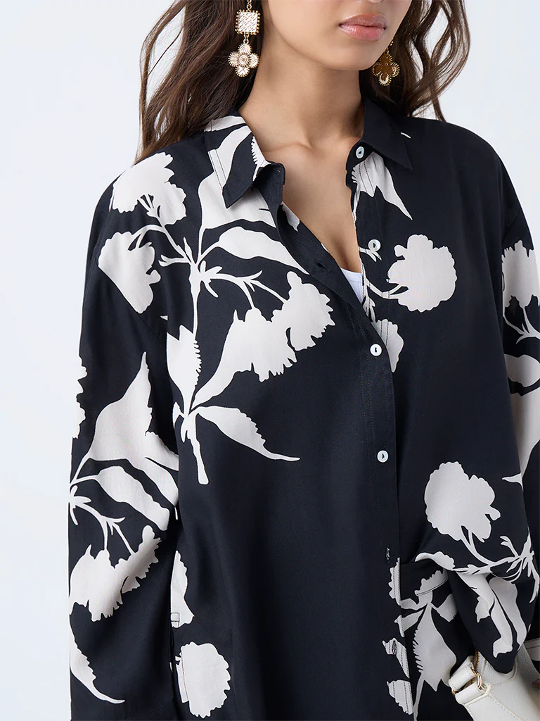 Utsa Black Foliage Pattern Tunic - Image 3