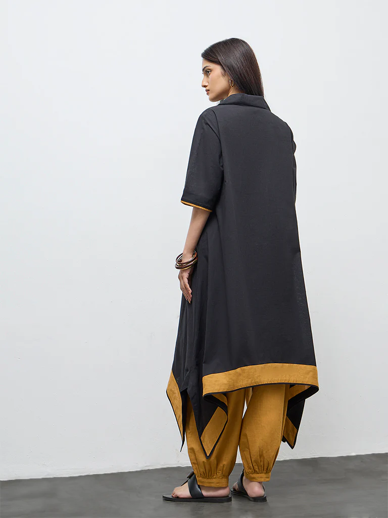 Utsa Black Foliage Printed Cotton A-Line Kurta - Image 4