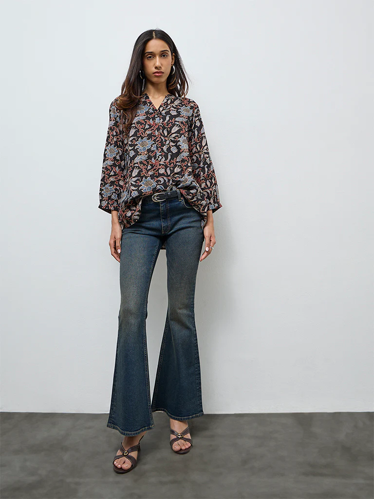 Utsa Black Foliage Printed Tunic