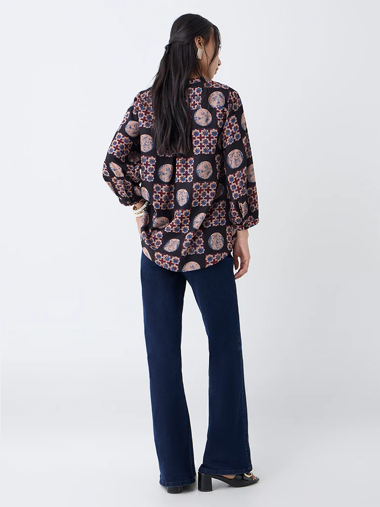 Utsa Black Geometric Design Tunic - Image 4