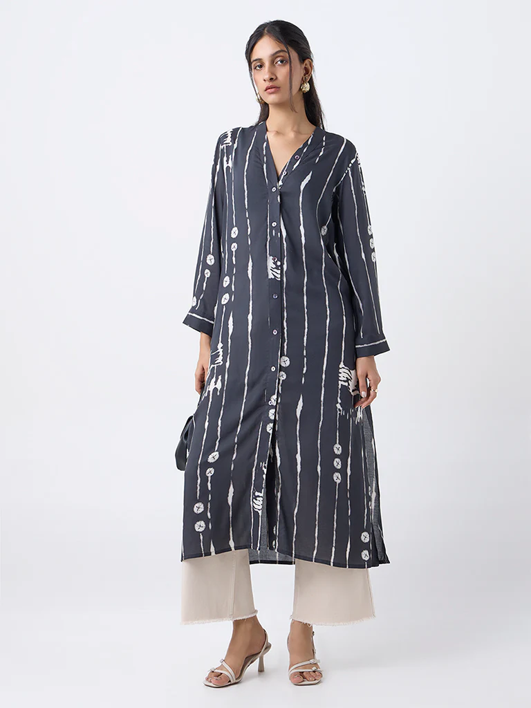 Utsa Black Leheriya Printed A-Line Kurta