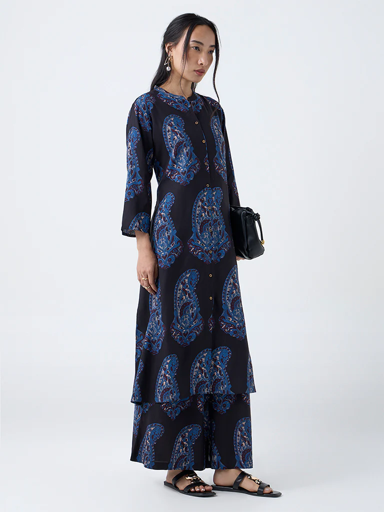 Utsa Black Paisley Printed Palazzos - Image 2