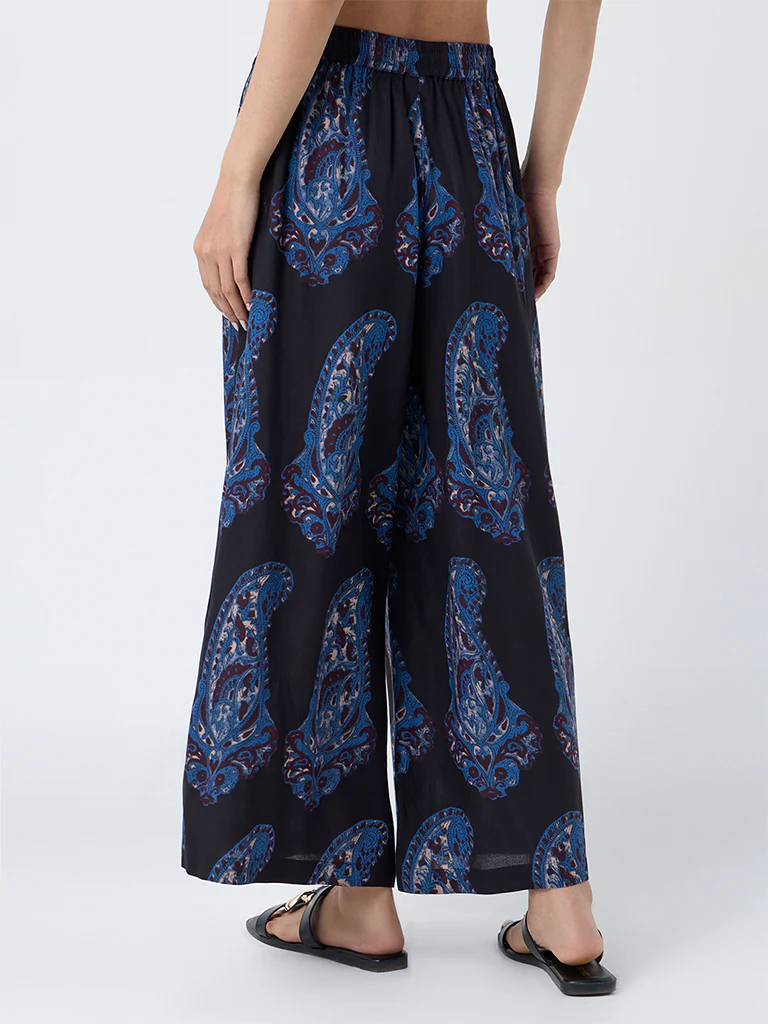 Utsa Black Paisley Printed Palazzos - Image 4