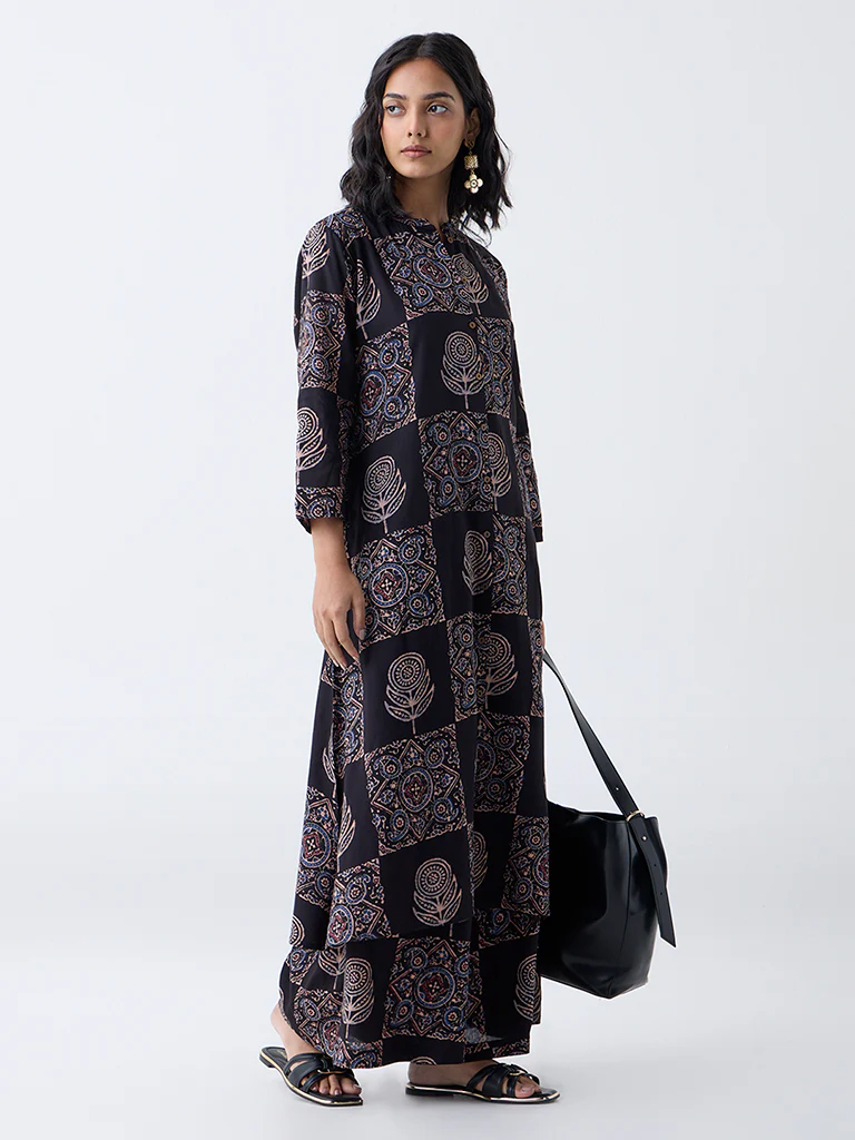 Utsa Black Printed A-Line Kurta - Image 2