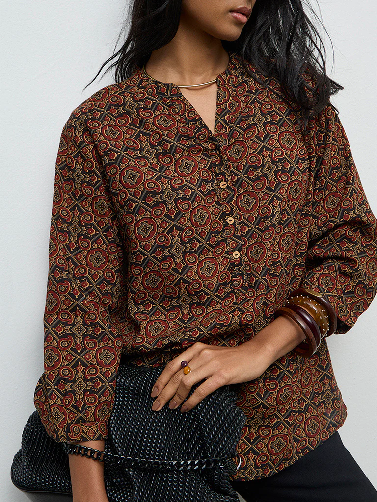 Utsa Black Printed Cotton-Blend Tunic - Image 3