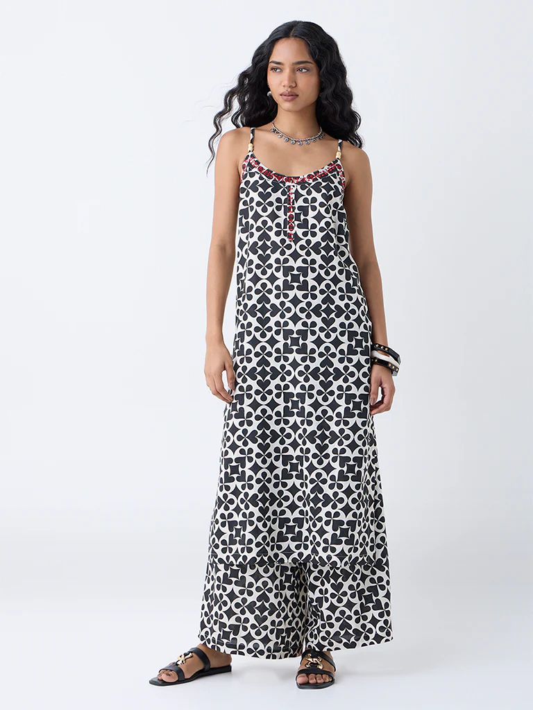 Utsa Black Printed Straight Kurta