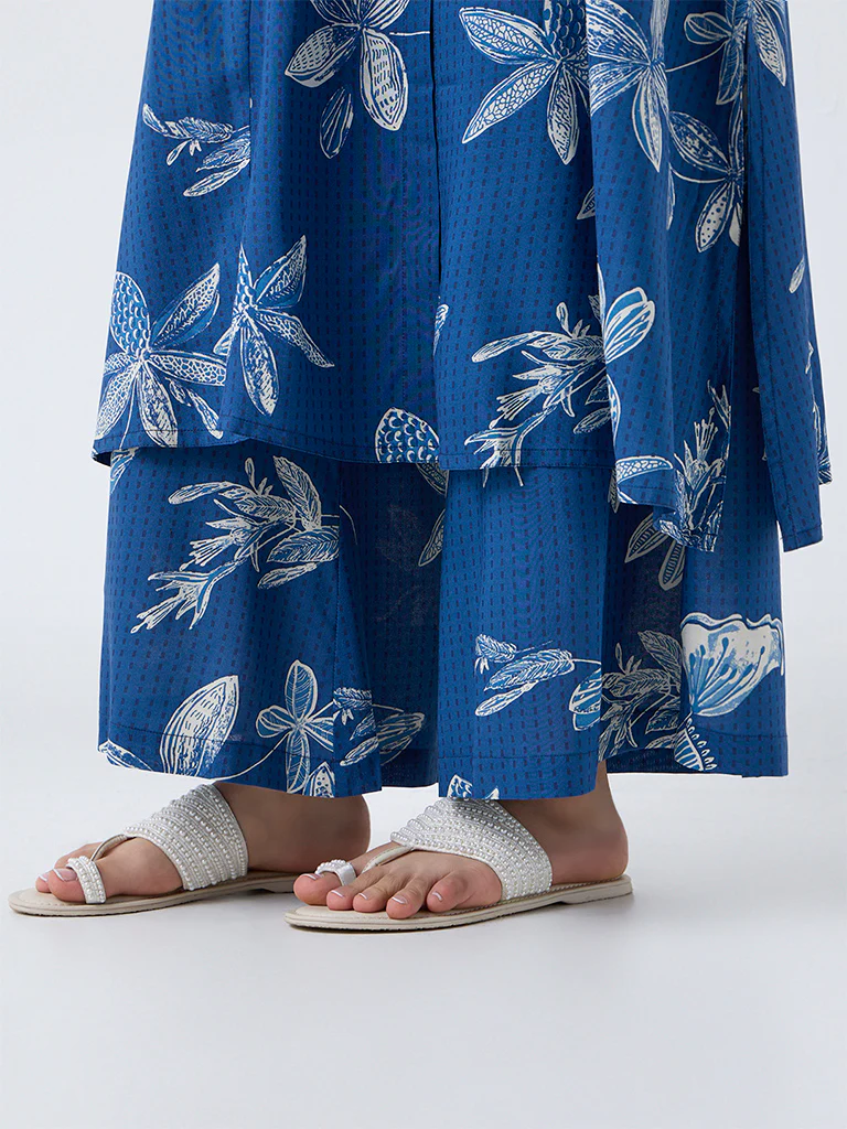 Utsa Blue Floral Design Palazzos - Image 3