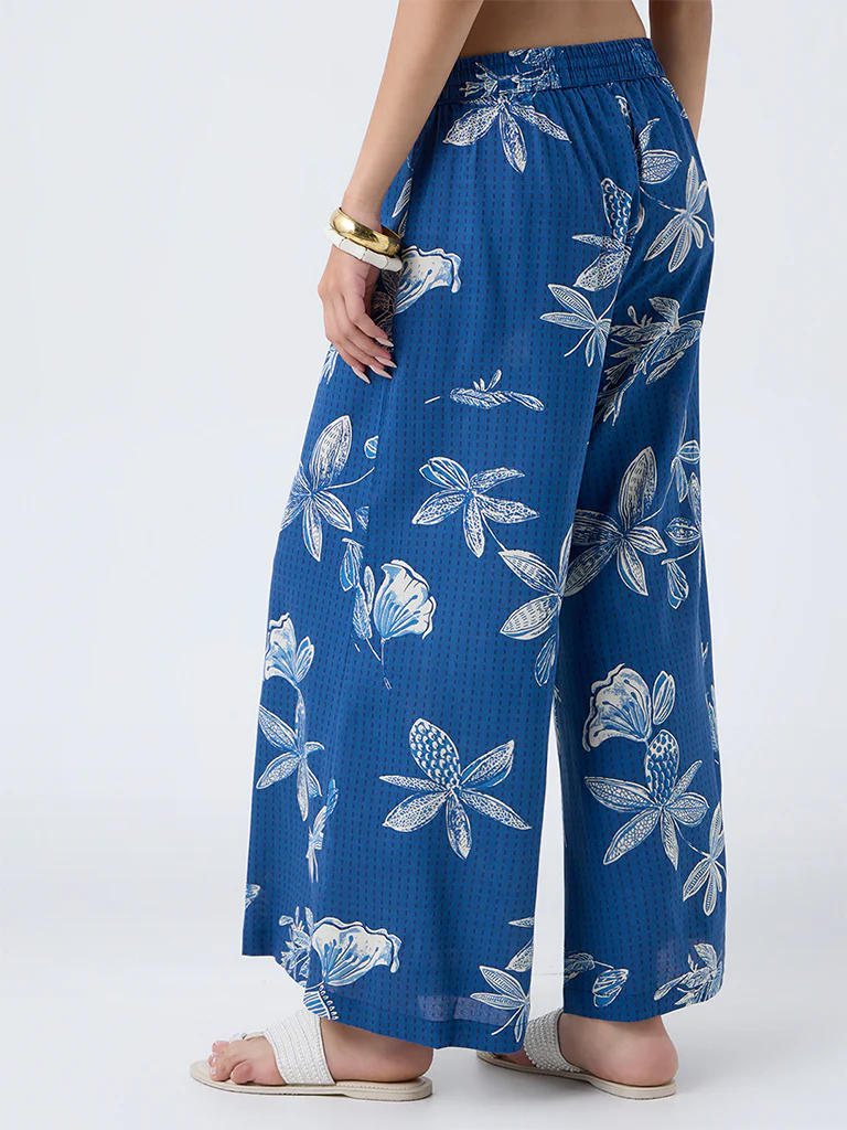 Utsa Blue Floral Design Palazzos - Image 4