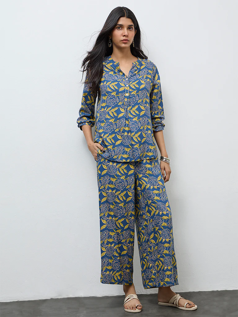 Utsa Blue Floral Pattern Tunic - Image 2