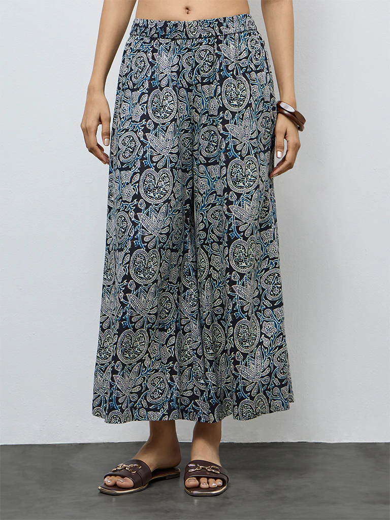 Utsa Blue Floral Printed Palazzos