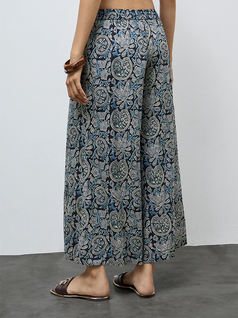 Utsa Blue Floral Printed Palazzos - Image 4