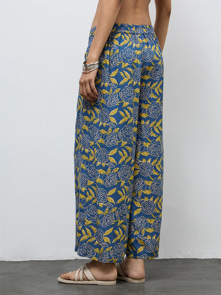 Utsa Blue Floral Printed Pants - Image 4