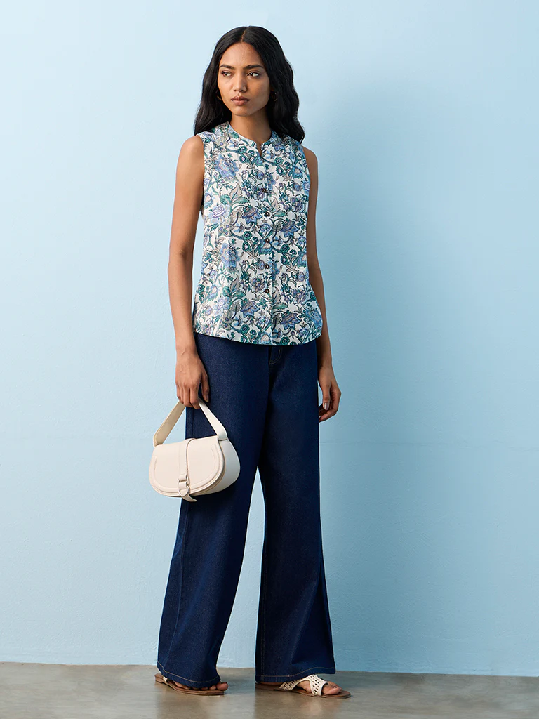Utsa Blue Nature-Inspired Cotton Tunic - Image 2
