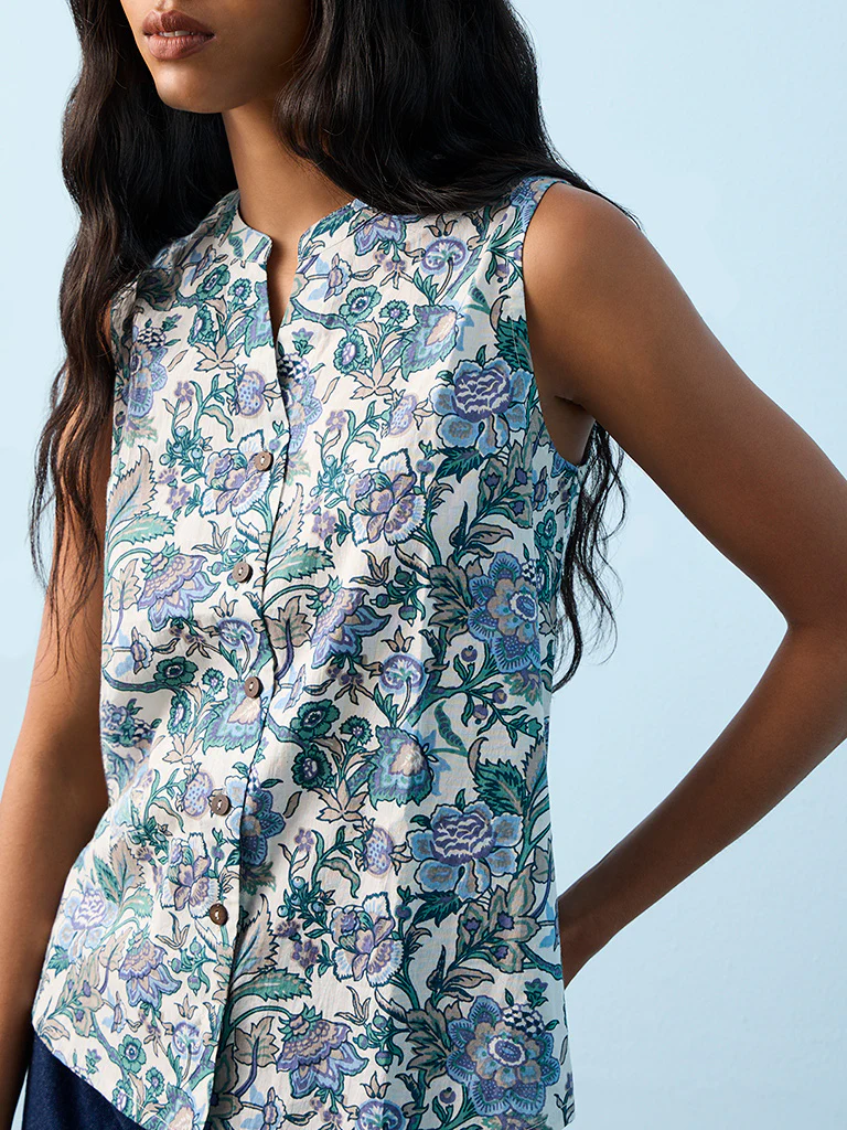 Utsa Blue Nature-Inspired Cotton Tunic - Image 3