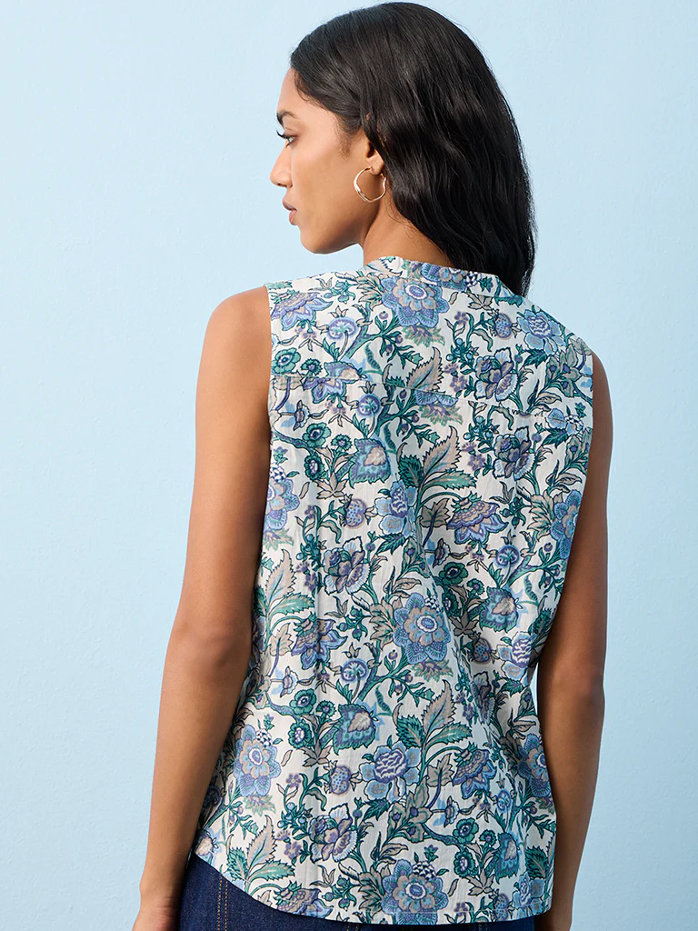 Utsa Blue Nature-Inspired Cotton Tunic - Image 4