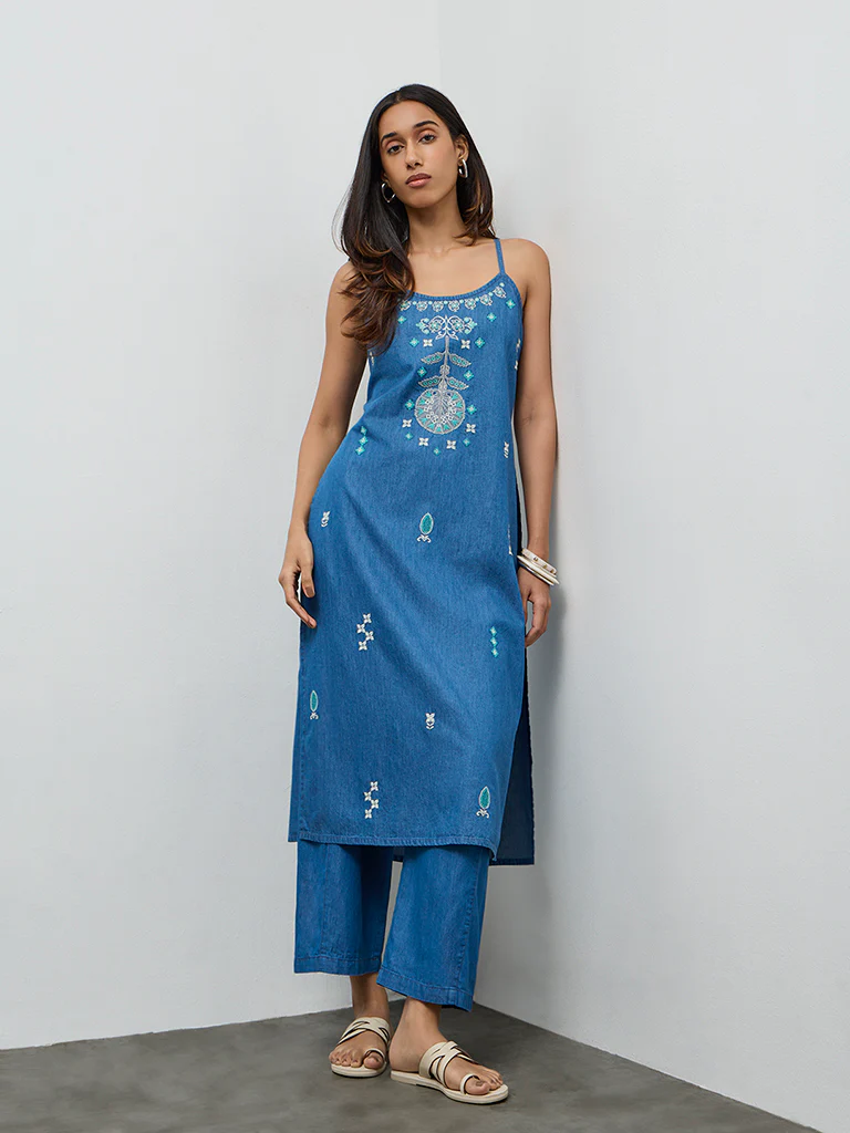 Utsa Blue Solid Denim Pants - Image 2