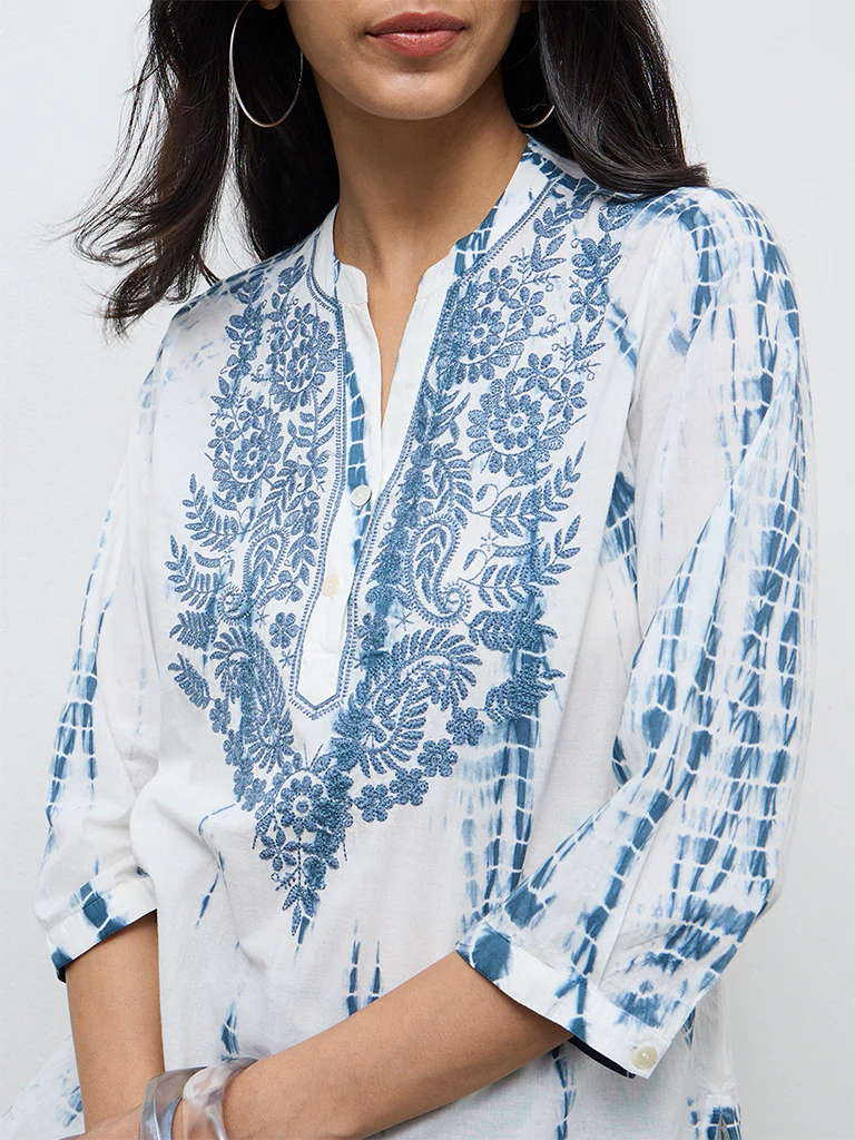 Utsa Blue Tie-Dye High-Low Cotton Tunic - Image 3