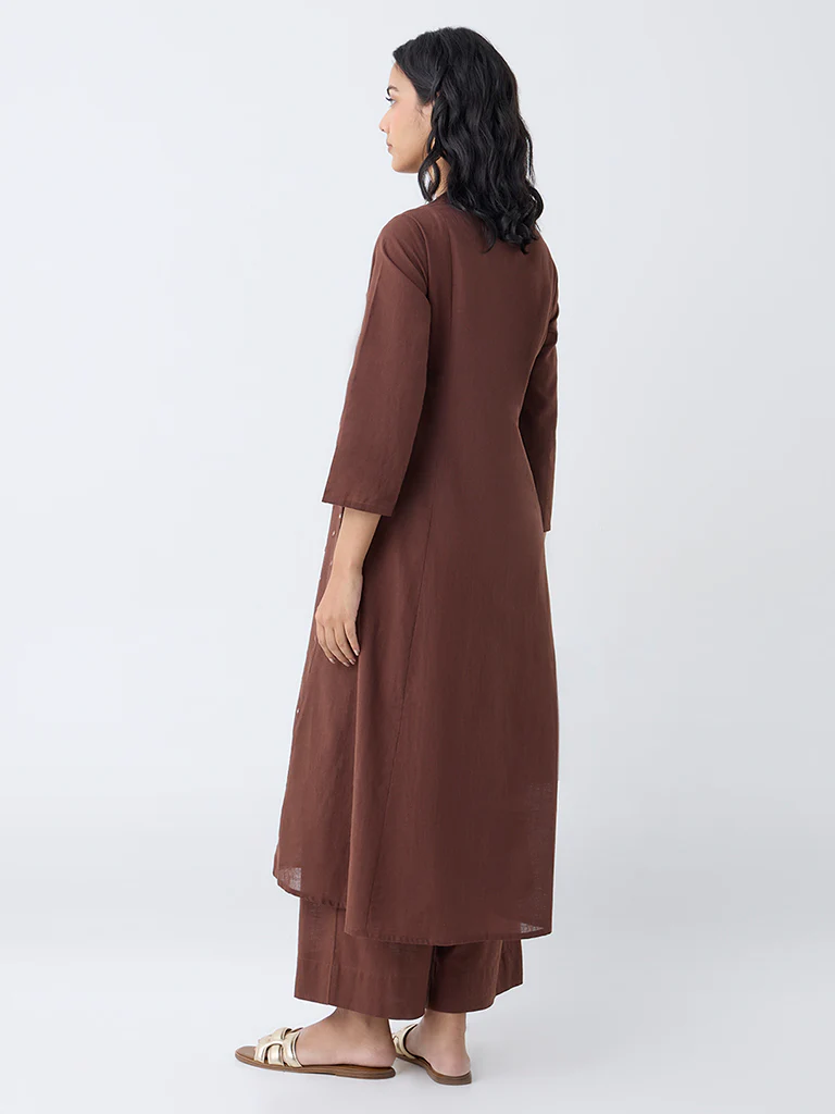Utsa Brown Embroidered Cotton Anarkali Kurta - Image 4