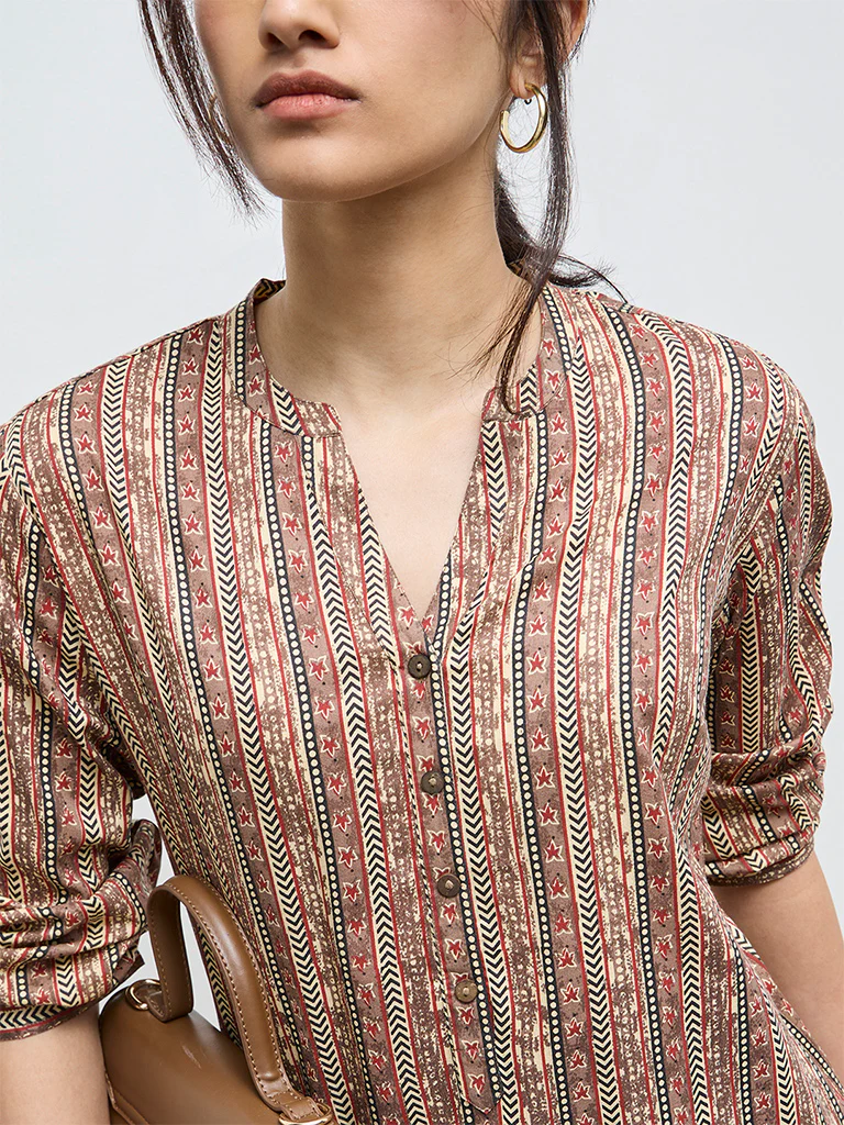 Utsa Brown Printed Tunic - Image 3
