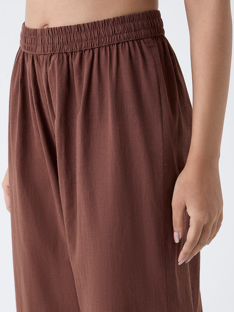 Utsa Brown Solid Cotton Pants - Image 3
