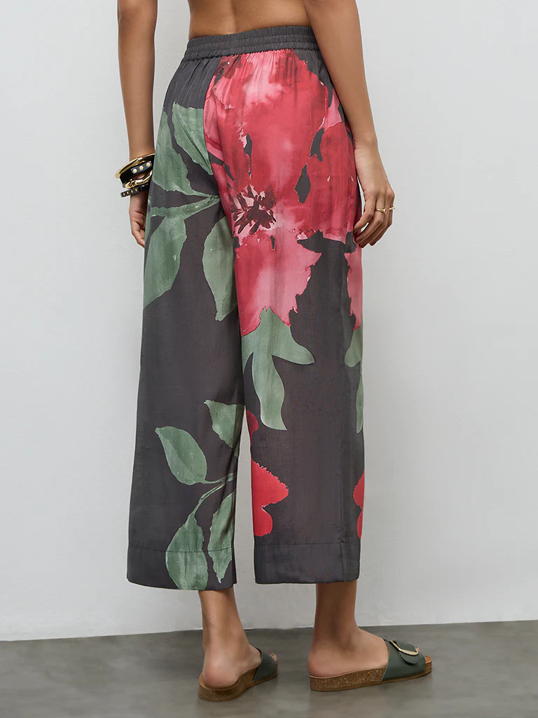 Utsa Charcoal Floral Design Pants - Image 4