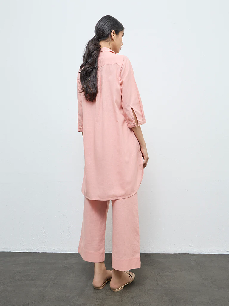 Utsa Coral Floral Embroidered Cotton Tunic - Image 4