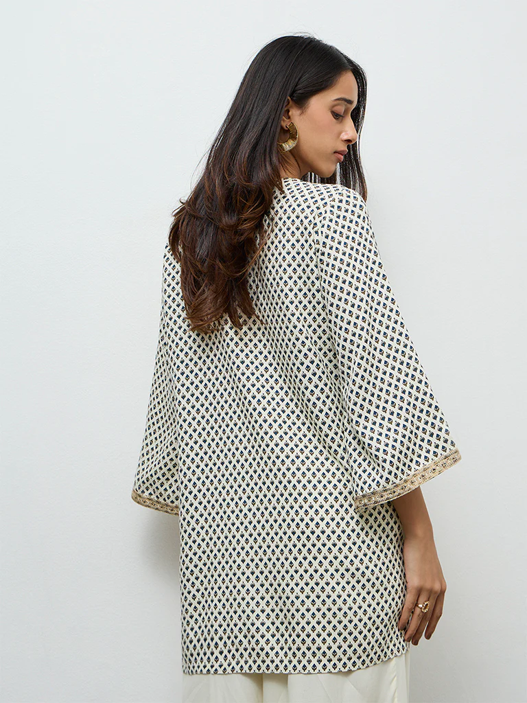 Utsa Cream Boota Printed Tunic - Image 4