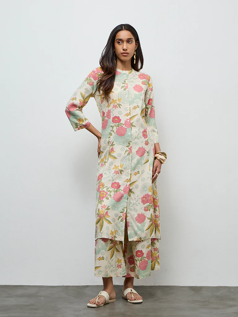 Utsa Cream Botanical Design Palazzos - Image 2