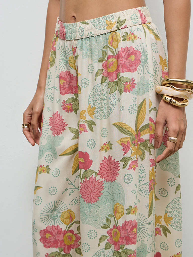 Utsa Cream Botanical Design Palazzos - Image 4