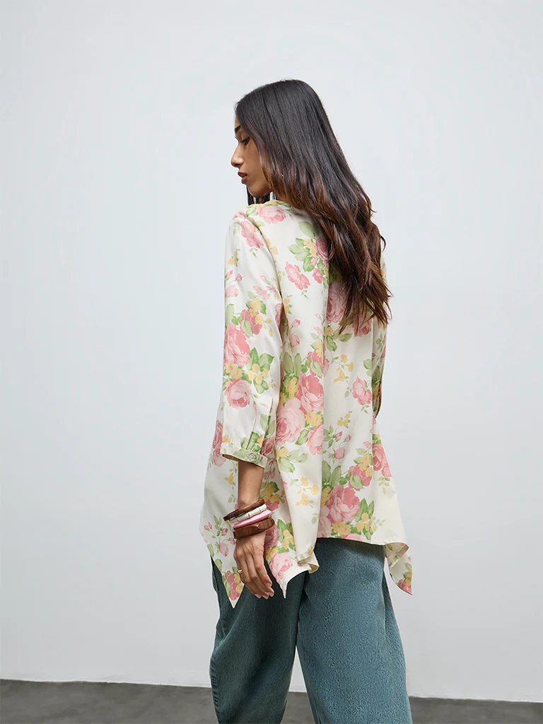 Utsa Cream Botanical Design Tunic - Image 4