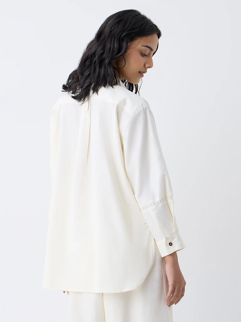Utsa Cream Floral Embroidered Cotton Tunic - Image 4