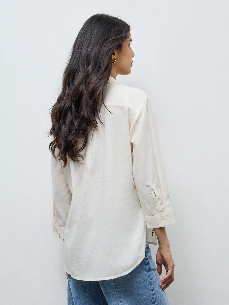 Utsa Cream Floral Embroidered Cotton Tunic - Image 4