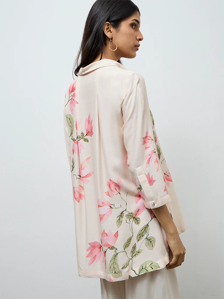 Utsa Cream Floral Printed Tunic - Image 4