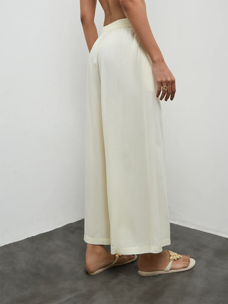 Utsa Cream Solid Pants - Image 4