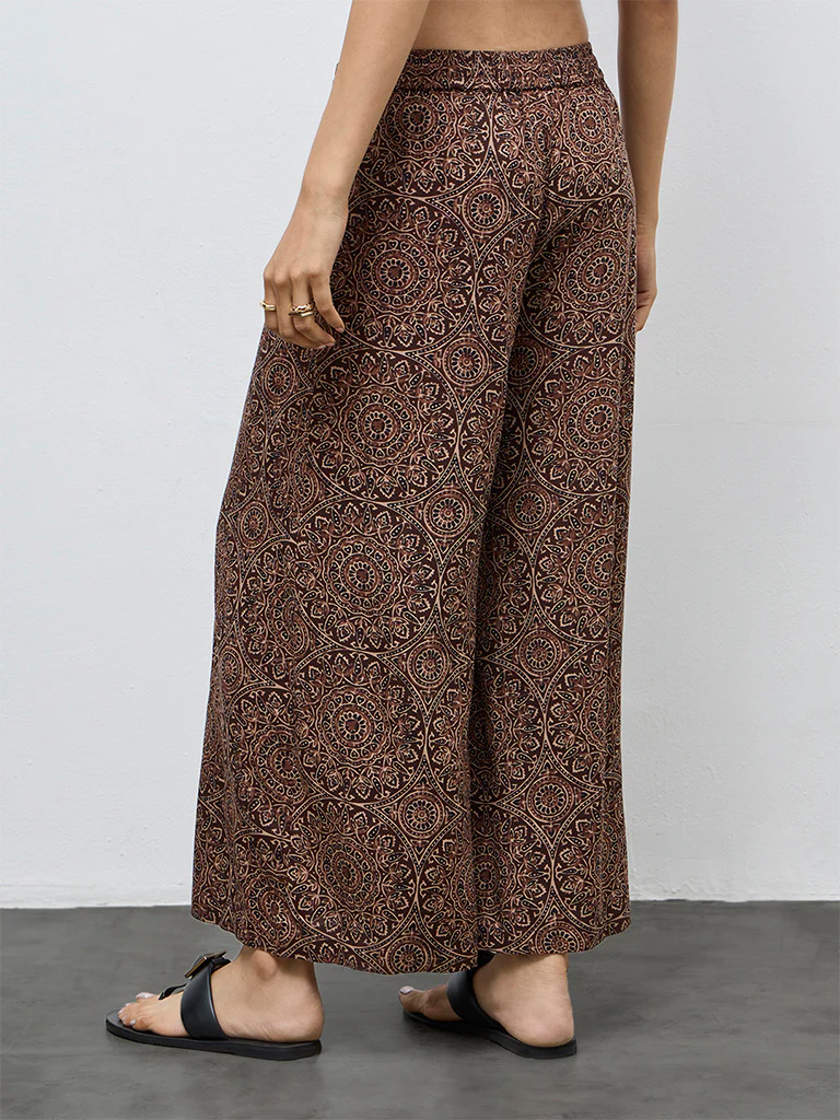 Utsa Dark Brown Printed Palazzos - Image 4
