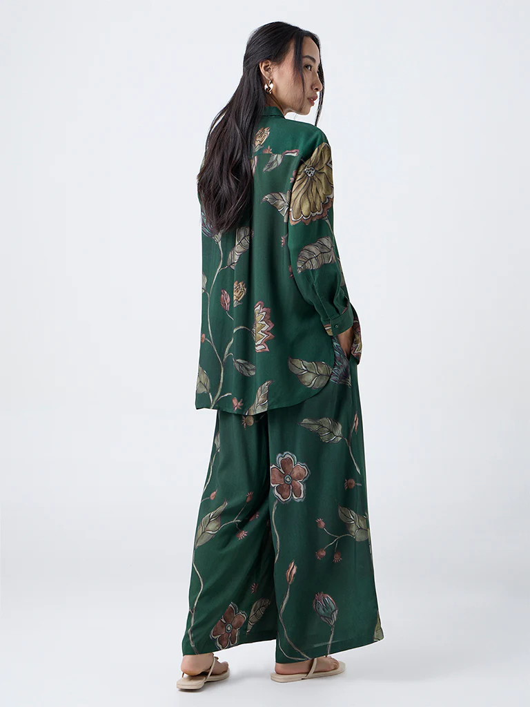 Utsa Dark Green Botanical Design Tunic - Image 4