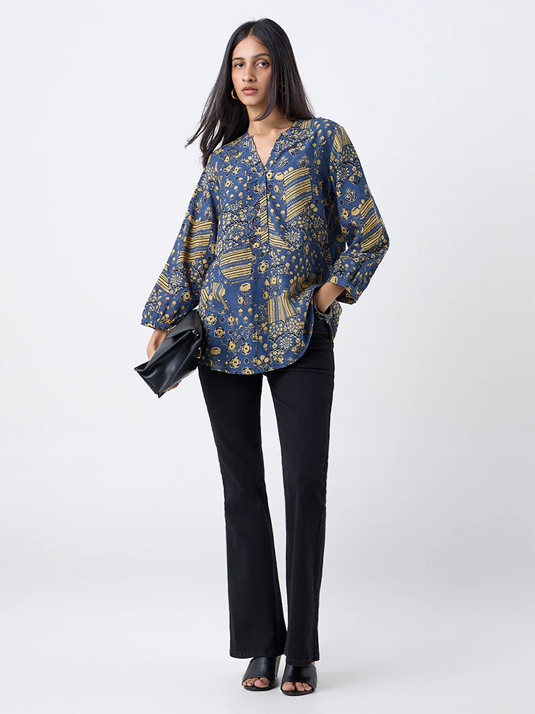 Utsa Dusty Blue Printed Tunic